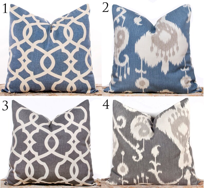 SALE ENDS SOON Ikat Pillows Blue Throw Pillows Gray Cushion Etsy