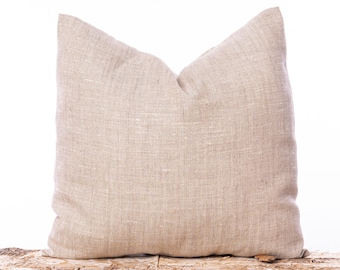 Natural linen pillow cover, Neutral pillows, Tan linen fabric, Woven pillows, Solid tan pillow, Neutral home decor, Farmhouse pillows, Linen