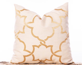 Metallic gold lattice pillow cover, Beverly Hills Hotel, Gold pillows, Neutral pillows, Embroidered fabric, Gold glittery pillows, Textured