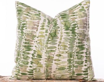 Outdoor green water color pillow, Green leaf pillow, Seaweed, Ocean plant life, Decorative outdoor throw pillows, Designer polyester fabric