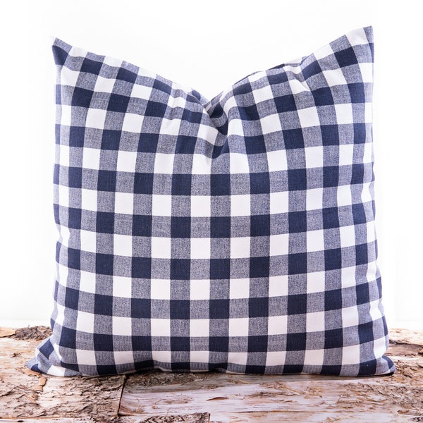 Navy plaid pillow cover checkered pillow design for farmhouse decor made with 100% cotton durable fabric soft home decor pillows