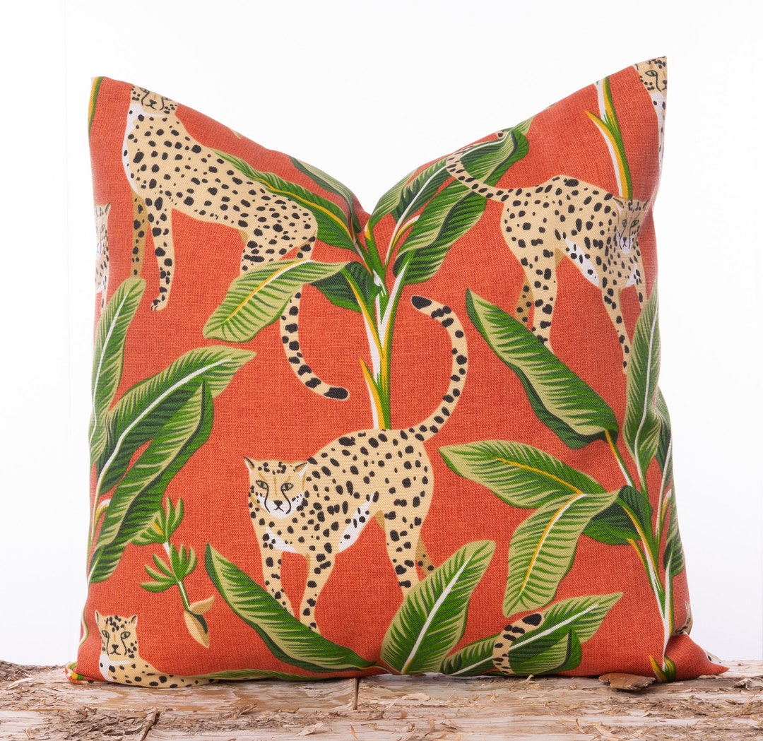 Cheetah Print Pillow, Outdoor Animal Throw Pillow, Palm Leaf Pillow