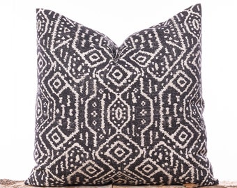 Tribal black pillow, Black and cream, Geometric print pillows, Black accent pillow, Cotton throw pillows, Decorative designer fabric