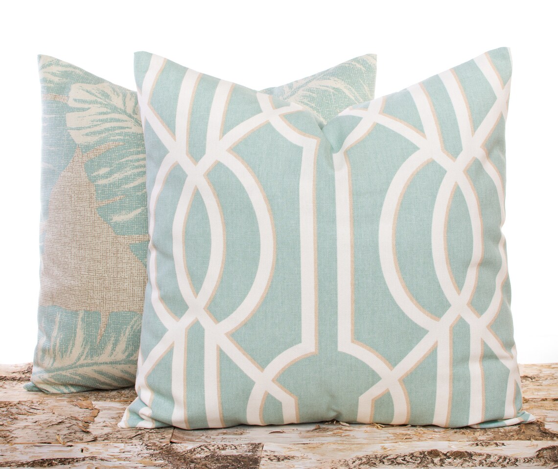 Seafoam Green Throw Pillow Cover Art Deco Pillowcase Cream Etsy