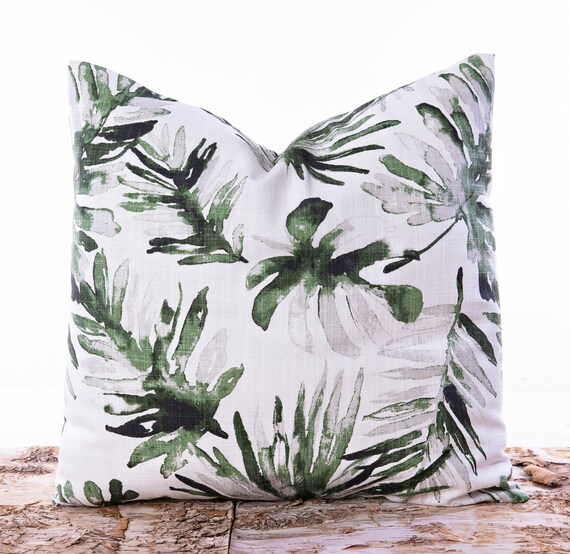 Palm Leaf Pillow Cover Tropical Print Pillows Green Accent Etsy