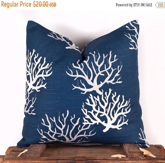Sale Ends Soon Navy Coral Pillow Cover Beach Decor Florida Etsy
