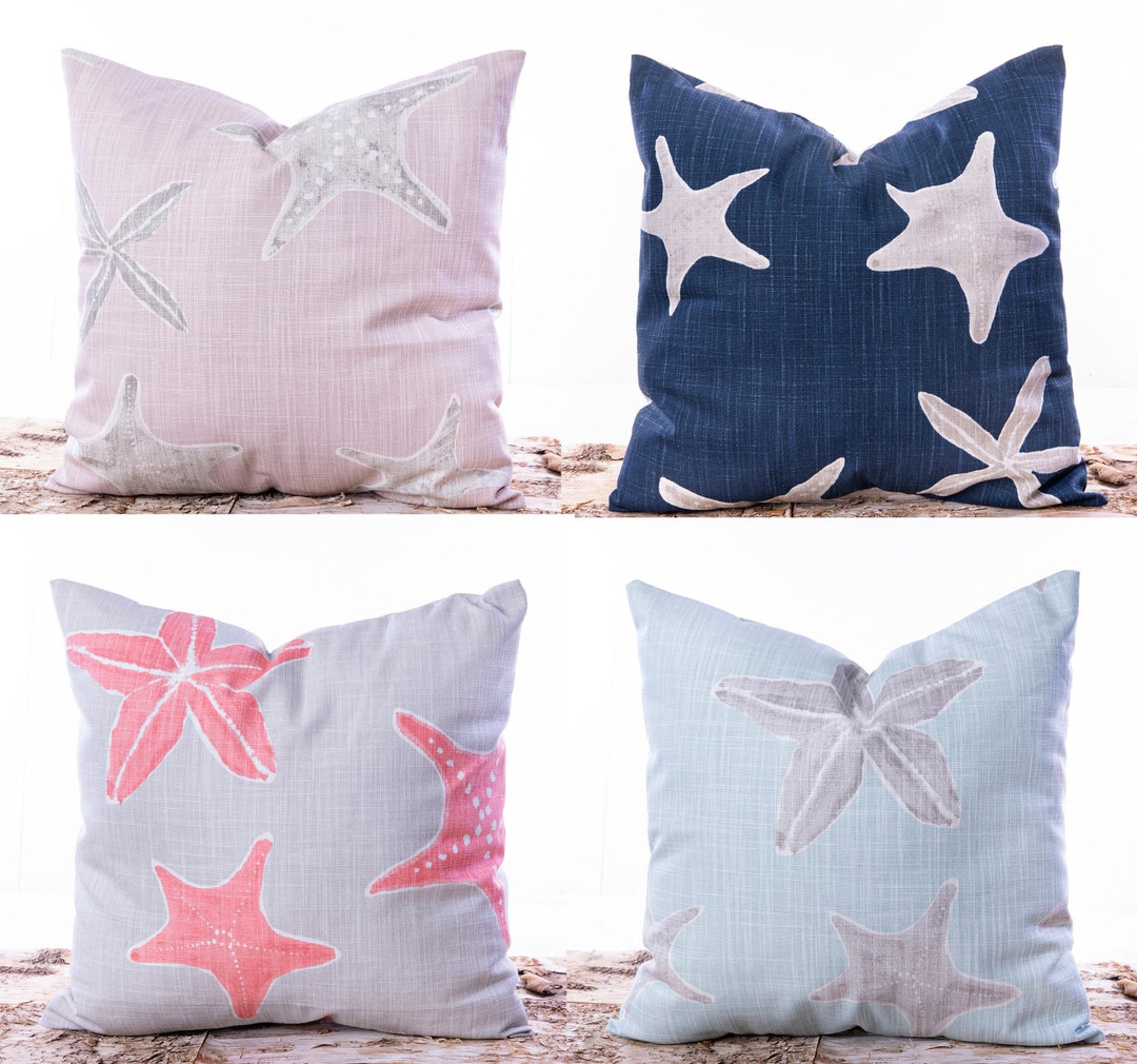Starfish Beach Theme Pillow Covers That Offer Navy Light Blue Light