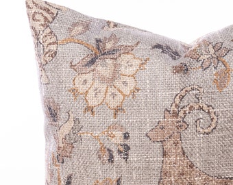 Chenille tapestry pillow cover, Faded gray forest pillow, Tiger, Bird, Ram, Woodlands pillow, Tapestry pillows, Woven jaquard pillows
