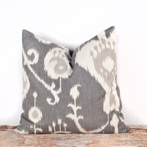 Gray Ikat Pillow Cover, Decorative Bed Pillows, Toss Pillow Cases, 12 x 16 image 2