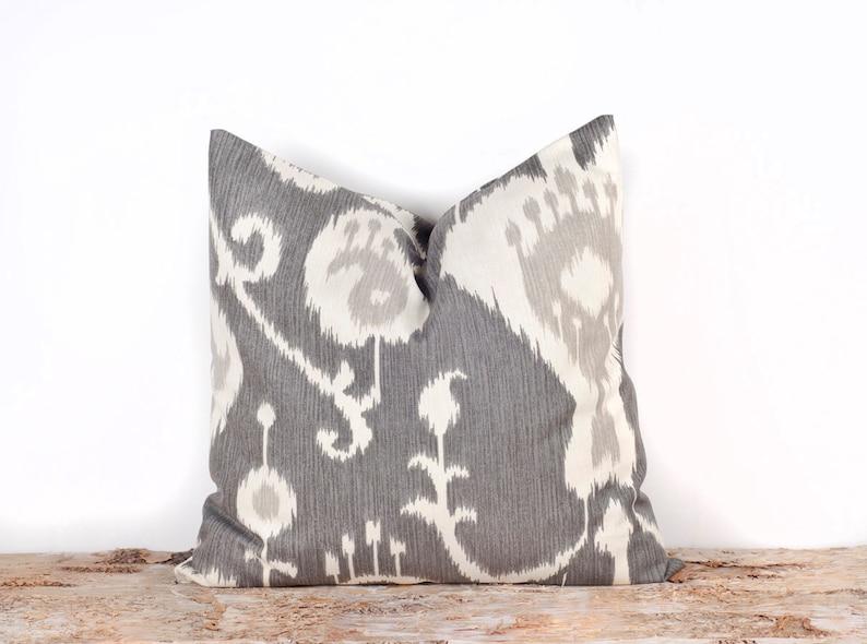 Gray Ikat Pillow Cover, Decorative Bed Pillows, Toss Pillow Cases, 12 x 16 image 2
