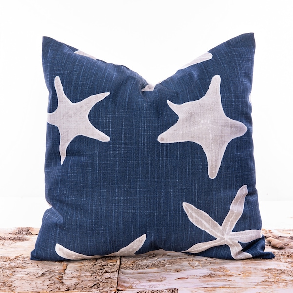 Blue Coastal Pillows - Navy Starfish Pillow Case - Beach House Decor - Blue Pillow Covers - Bedding Pillows - Accent Pillow Covers- Navy