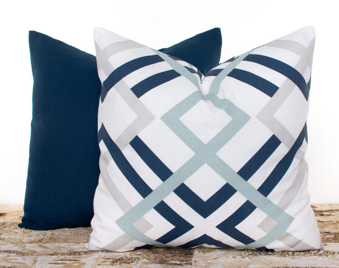 Navy Throw Pillows Ikat Pillow Covers Polka Dots Nautical Etsy