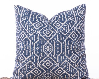 Blue pillows, Navy tribal pillow covers, Blue and white pillowcase, Pillow shams, Blue home decor, Decorative designer fabric, Navy pillows