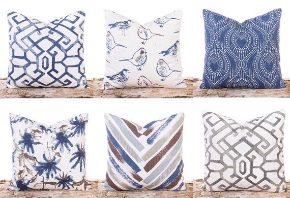 Blue and tan pillow covers clearance