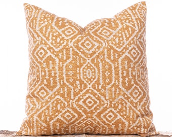Burnt orange tribal print pillow, Orange geometric pillow cover, Cream, Neutral, Fall home decor, Designer cotton fabric, Pillow shams