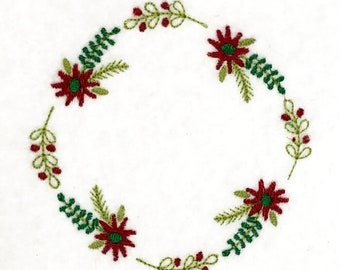 Holly and Pine Wreath DIGITAL Machine Embroidery Design - add a name, initial or monogram for a perfect, personalized, holiday gift