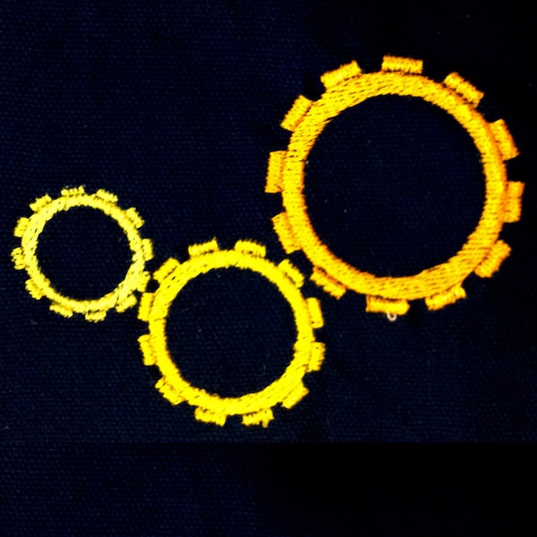 Engineering symbol - 3 gears machine embroidery design in 4 sizes - for a mechanic, engineer or anyone who loves to know how things work
