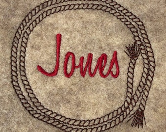Rope wreath DIGITAL machine embroidery design - a Western style frame for a name or a monogram