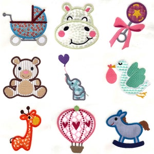 Baby DIGITAL Machine Embroidery Appliqué Design Set - Nine different designs suitable for baby blankets, bibs, clothing and more.