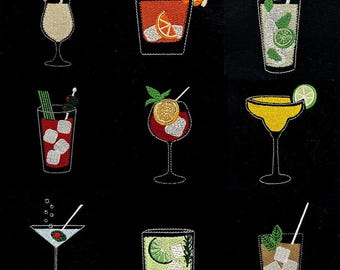 Set of Retro Cocktail DIGITAL Machine Embroidery Designs - 9 cute cocktails to stitch on your embroidery machine