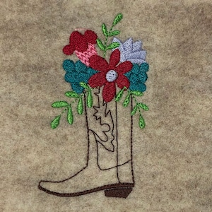 Cowboy boot with flowers DIGITAL machine embroidery design - a darling Western themed design to stitch on your embroidery machine