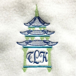 Asian Inspired Pagoda Monogram Frame DIGITAL Machine Embroidery Design  - a perfect Chinoiserie style design