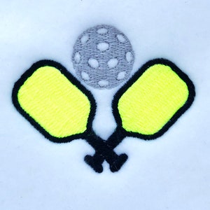 Crossed Pickleball Rackets and Ball DIGITAL Machine Embroidery Design - perfect for personalizing your pickleball gear