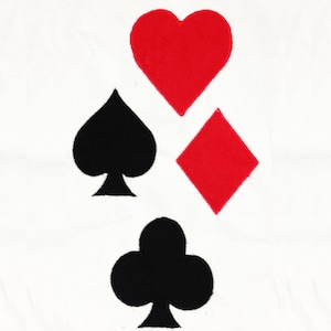 Playing card symbols: club, heart, diamond and spade machine embroidery and appliqué designs. Playing card symbols are great for home decor.