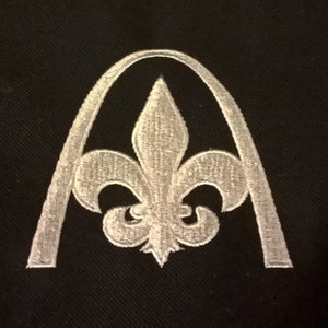 Arch with fleur de lis machine embroidery design in six sizes.  Capture the spirit of St. Louis!