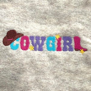 Cowgirl Word DIGITAL Machine Embroidery Design - a cute Western-themed design to stitch out for your little cowgirl
