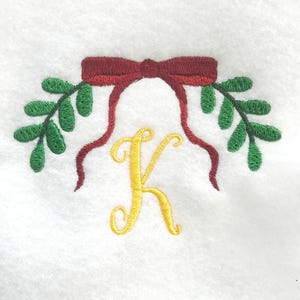 Christmas Bow and Branches - DIGITAL Machine Embroidery Design - perfect for adding a single initial