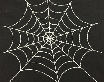 Simple and versatile spider web machine embroidery design in five sizes.  Suitable for stitching an appliqué on top.