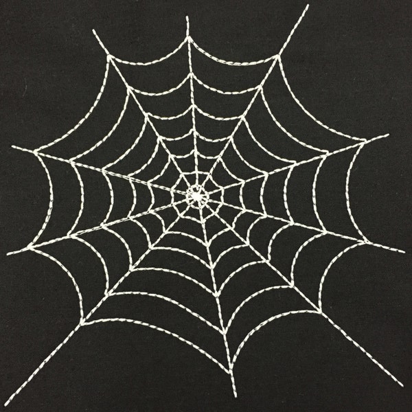 Simple and versatile spider web machine embroidery design in five sizes.  Suitable for stitching an appliqué on top.