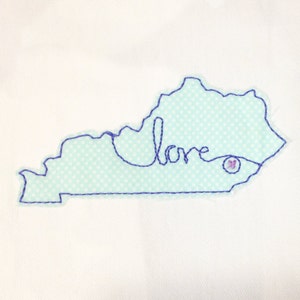 Kentucky Love Triple Stitch (designed for raw edge) Machine Applique Design in Five Sizes