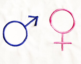 シンプルで多用途な男性と女性のシンボルの刺繍デザイン。さまざまなサイズがあります。