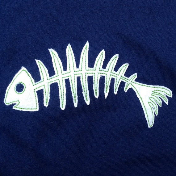 Fish skeleton or fishbone machine appliqué design - fun and simple triple  stitch design - perfect for little boy t-shirts and totes