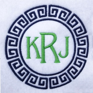 Round Grecian Wreath Digital Machine Embroidery Design. An elegant frame for a single initial or monogram