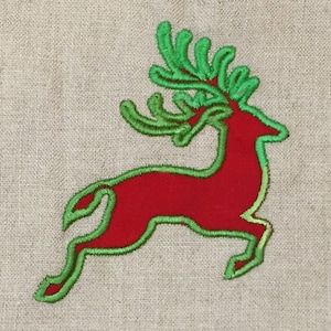Leaping reindeer machine appliqué and embroidery designs.  Eight different sizes and styles - perfect for holiday gifts.
