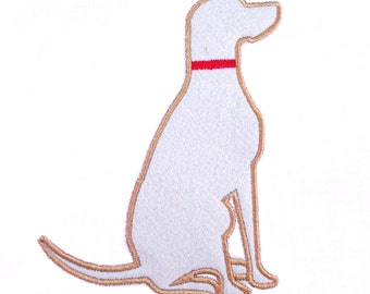 Simple, seated dog applique design in 3 sizes. Dog silhouette could be a dalmatian, labrador, pointer, german shepherd or other dog breed