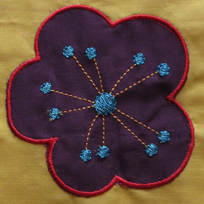 Modern, Asian inspired flower applique design. Simple and cute flower applique design. image 2