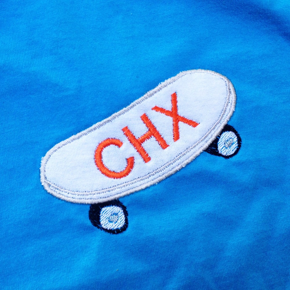 Skateboard Machine Applique Design - Completely customizable for abbreviated city nickname - integrate any 3 letters to represent your town
