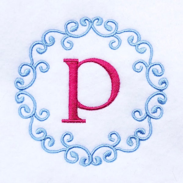 Scroll Circle Frame for Monogram DIGITAL Machine Embroidery Design. A lovely frame for a single initial or monogram
