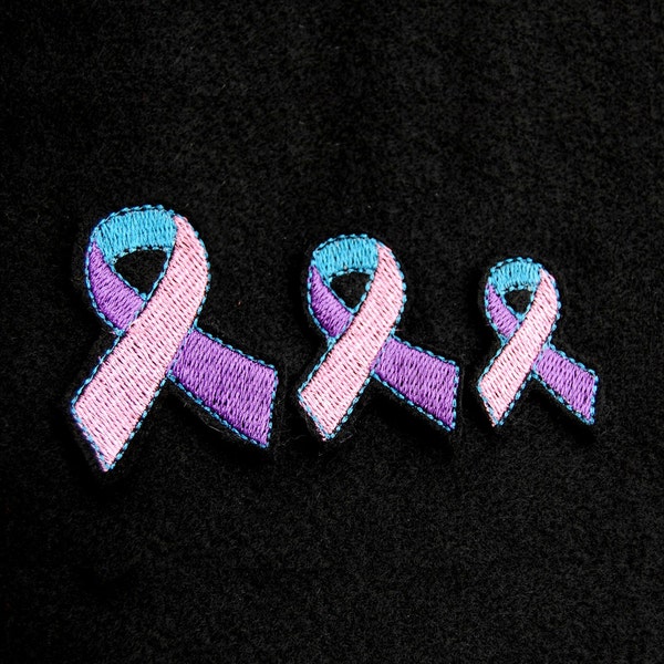 Three Color Thyroid Cancer Awareness Ribbon Machine Embroidery Design. Simple, Elegant and Bold Ribbon Machine Embroidery Design