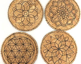 In-the-Hoop Mandala Coaster DIGITAL Machine Embroidery Designs - a lovely set of designs to stitch out on some cork