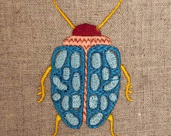 Fun and colorful beetle DIGITAL machine embroidery design. Stitch this bug on clothes and accessories using your embroidery machine.