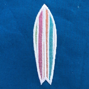 Surfboard DIGITAL Machine Embroidery Appliqué Design. Add a name for a cute little surfer applique t-shirt