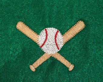 Diseño digital de bordado a máquina de béisbol con bates cruzados. Un bonito diseño de béisbol para personalizar con nombre o iniciales.