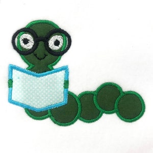 Bookworm DIGITAL Machine Embroidery Appliqué Design. A fun back to school design to stitch on your embroidery machine