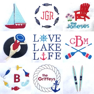 Lake House Embroidery DIGITAL Machine Embroidery Design Set - the essential set of embroidery designs for your lake house decor.