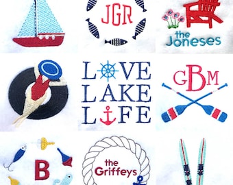 Lake House Embroidery DIGITAL Machine Embroidery Design Set - the essential set of embroidery designs for your lake house decor.